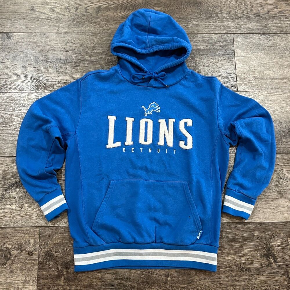 Vintage Y2K Detroit Lions Hoodie Blue NFL Ultra Game Spellout Logo Men's Medium